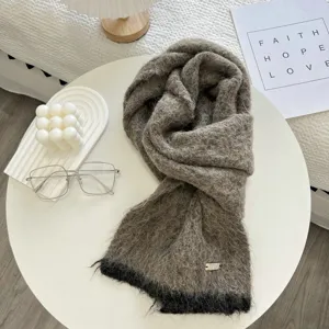 Écharpe en tricot bicolore style coréen pour femmes, châle chaud d'automne et d'hiver.