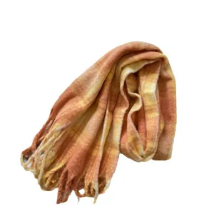 Bufanda a cuadros retro de otoño invierno para mujer y hombre, chal largo cálido con flecos.