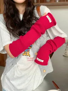 Mitaines en tricot longues gants sans doigts rose hiver chaud accessoires élégants