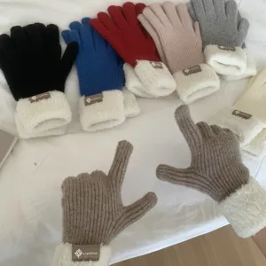 Winter thick warm knit gloves for women with plush cuffs and multiple colors for daily wear