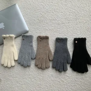 Gants tricotés chauds d'hiver pour femmes couleur unie volants élégants décontractés confortables accessoires
