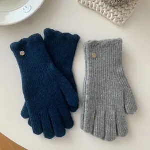 Gants d'hiver mignons en tricot avec volants et douce laine pour femmes élégantes