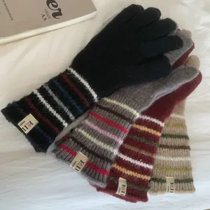 Koreanische Winter Strick gestreifte lange Handschuhe für Damen, gemütliche Alltagsdetails.
