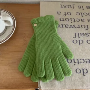 Femme hiver vert tricote gants chauds couleur unie elegante mignonne laine automne mode