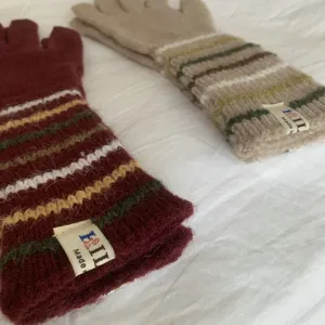 Gestrickte gestreifte lange Handschuhe Winter warm Damen Mode Freizeit Alltag weich bequem
