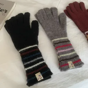 Damen Winter Strick lange Handschuhe gestreift warme Handschuhe herbst studenten