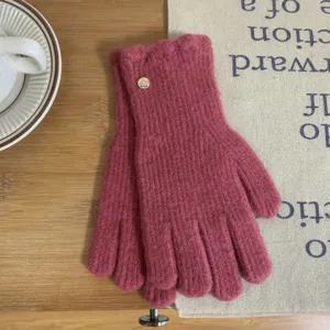 Gants en tricot pour femmes d'hiver couleur unie volants chaud doux accessoires