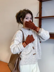 Cozy brown knit gloves for women winter fashion warm cute student accessories daily wear new