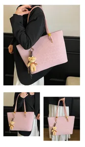 Chic ροζ τσάντα tote με leopard print για γυναίκες, κομψή vintage τσάντα ώμου με αρκούδα.