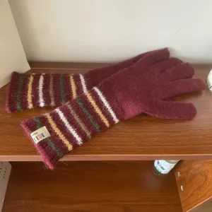 Damen Winter lang gestrickte gestreifte Handschuhe lässige warme weiche Wollhandschuhe für Alltag