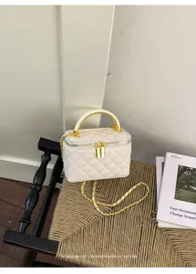 White quilted chain handbag luxury designer vanity cosmetic box bag for women retro style