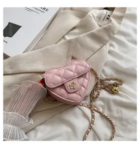 Roze gewatteerde hartvormige crossbody tas met ketting voor dames en kinderen trendy mini tas