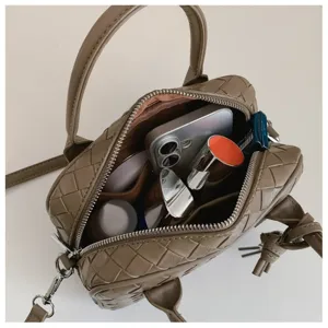 Woven top handle shoulder bag for women, chic casual crossbody bag with spacious interior.