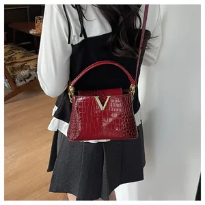Red crocodile pattern women shoulder bag stylish luxury trend handbag crossbody bag daily wear