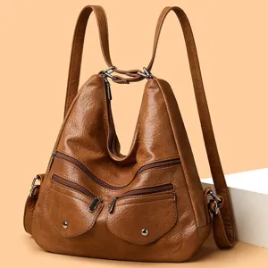 Sac Bandoulière Souple en Cuir PU pour Femmes Grande Capacité Sac Décontracté Commuter Multi Poches Poignée Supérieure