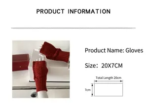 Guantes de punto rojos sin dedos, guantes de invierno cálidos con diseño. 20x7cm