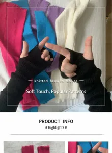 Vue détaillée des gants tricotés sans doigts, gros plan de doux chauffe-bras.