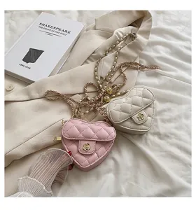 Kleine hartvormige gewatteerde ketting tas voor dames, leuke PU leren schoudertas stijlvol.