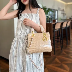 Stylish women crocodile pattern crossbody bag top handle PU leather handbag casual purse