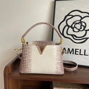 Women crocodile pattern top handle handbag stylish chic shoulder crossbody bag daily use