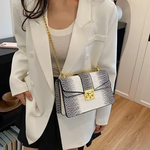 Women fashion crocodile pattern chain shoulder bag luxury designer crossbody handbag main view.