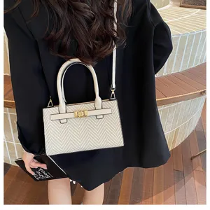 Stylish contrast color top handle crossbody bag for women, textured small square shoulder bag.