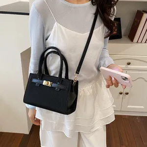 Fashion women mini handbag structured top handle shoulder messenger bag black daily use