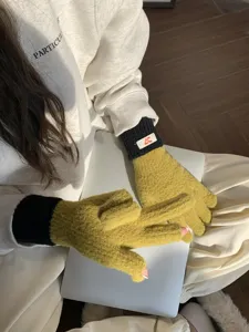 Women color block knit gloves winter warm touch screen stylish gloves for cold weather apparel