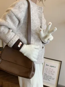 Women's color block knit touch screen gloves for autumn and winter, warm and stylish cycling wear.