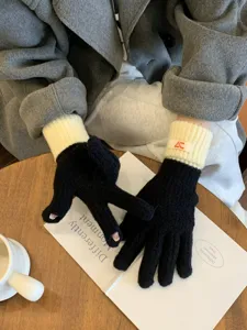 Women colorblock knit gloves autumn winter touchscreen warm gloves fashion winter hand wear