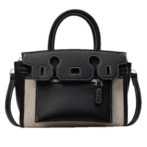 Classic color-blocked leather handbag stylish retro top-handle shoulder crossbody bag for women