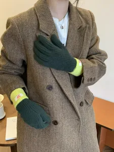 Women colorblock knit gloves autumn winter touchscreen warm cycling five finger gloves stylish