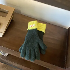Women color block knitted gloves autumn winter warm five finger touch screen gloves detail