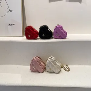Zoete PU Lederen Hartvormige Crossbodytas Voor Dames Kinderen Gevoerd Ruitpatroon Ketting Schouder Mini Lippenstift Tas Messenger Tas Cadeau