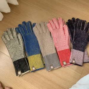 Women colorblock knit gloves winter warm wool mittens fashion striped casual daily wear