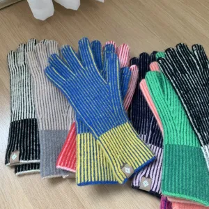 Women colorful striped knit gloves for autumn and winter, warm and stylish daily wear accessories.