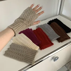 Guantes cortos de punto sin dedos para mujer, elegantes y cálidos guantes de invierno.