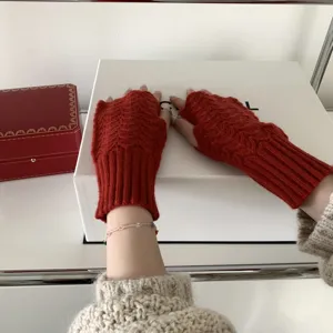 Guantes de punto sin dedos mujer invierno lana caliente escribir conducir rojo elegante