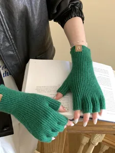 Guantes de punto sin dedos de color solido para otoño e invierno, guantes calidos utiles.