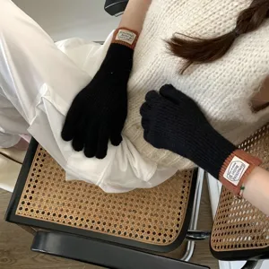 Women autumn winter knit touchscreen gloves, color block warm split finger gloves stylish.