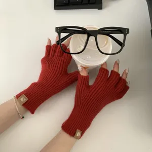 Guantes de punto sin dedos de color sólido para invierno, ideales para escribir y uso diario.