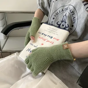 Guantes de punto sin dedos lisos invierno caliente para escribir y teclear mujer