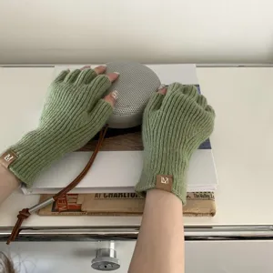 Guantes de punto sin dedos de color sólido, guantes cálidos de invierno para escribir y tipear.