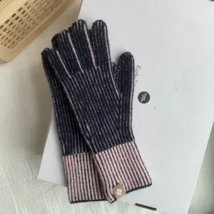 Women knit fingerless gloves colorblock thermal winter warm gloves casual stylish