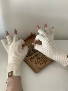 Guantes de punto lisos sin dedos, guantes de invierno cálidos y acanalados para teclar