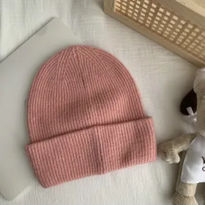 Femme bonnet en tricot rose automne hiver couleur unie chaud décontracté chapeau