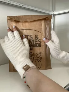 Guantes de punto sin dedos de color sólido para otoño e invierno, cálidos guantes suaves.