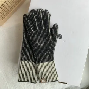 Women winter warm knitted striped gloves fashion casual black and white cozy handwear