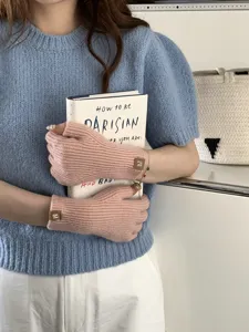 Guantes de punto sin dedos de color sólido para mujer, cálidos guantes de invierno para escribir.