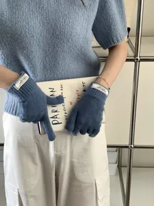 Guantes de invierno punto mujer color sólido táctil dedos separados cálidos moda diaria